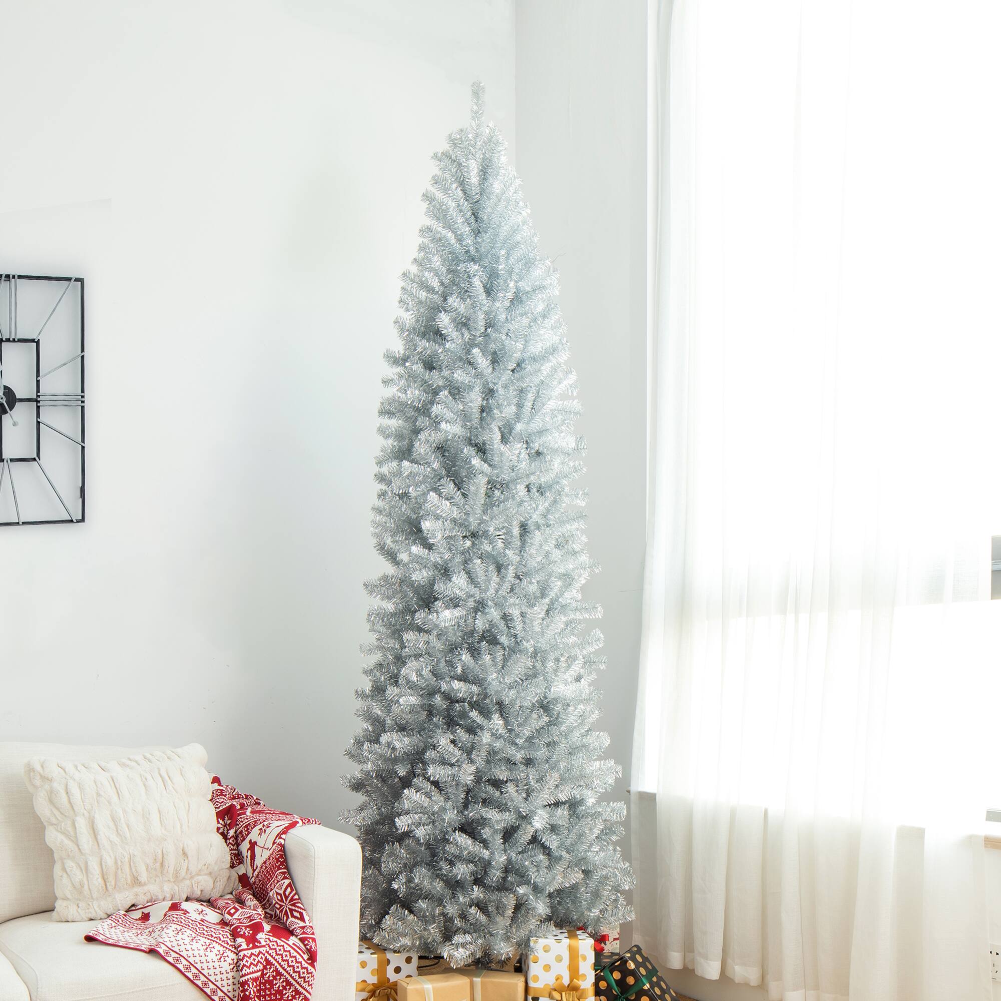 9ft. Unlit Silver Tinsel Artificial Christmas Tree